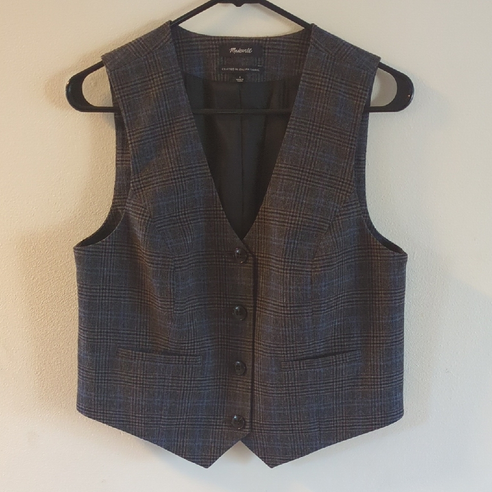Madewell Wool Blend Suiting Vest Plaid